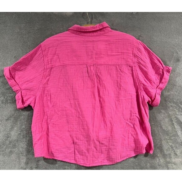 Universal Thread Short Sleeve Gauze Cotton Twist-Front Button Shirt XL Pink - Picture 7 of 7
